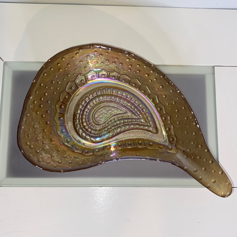 9” Gold Toned Iridescent AKCAM Handmade Turkish Glass Bowl Unique Shape/Design